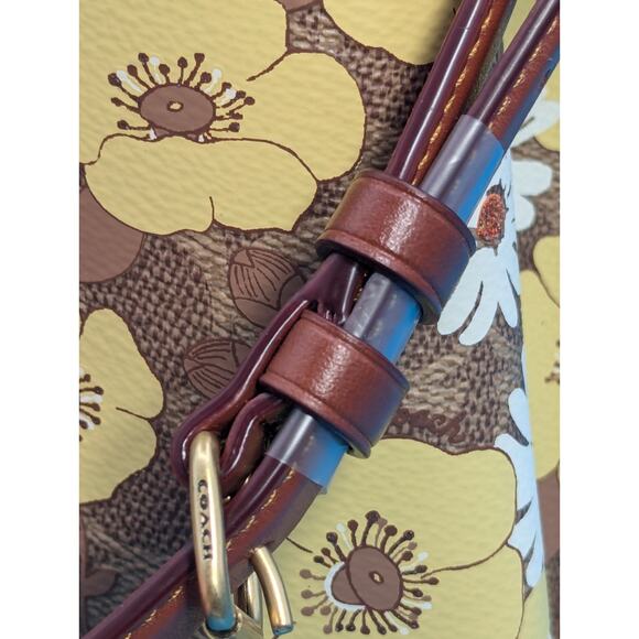 COACH FLORAL DAISY PRINT C9722 WILLOW BUCKET BAG SIG CANVAS TAN/RUST $395 - Picture 11 of 16